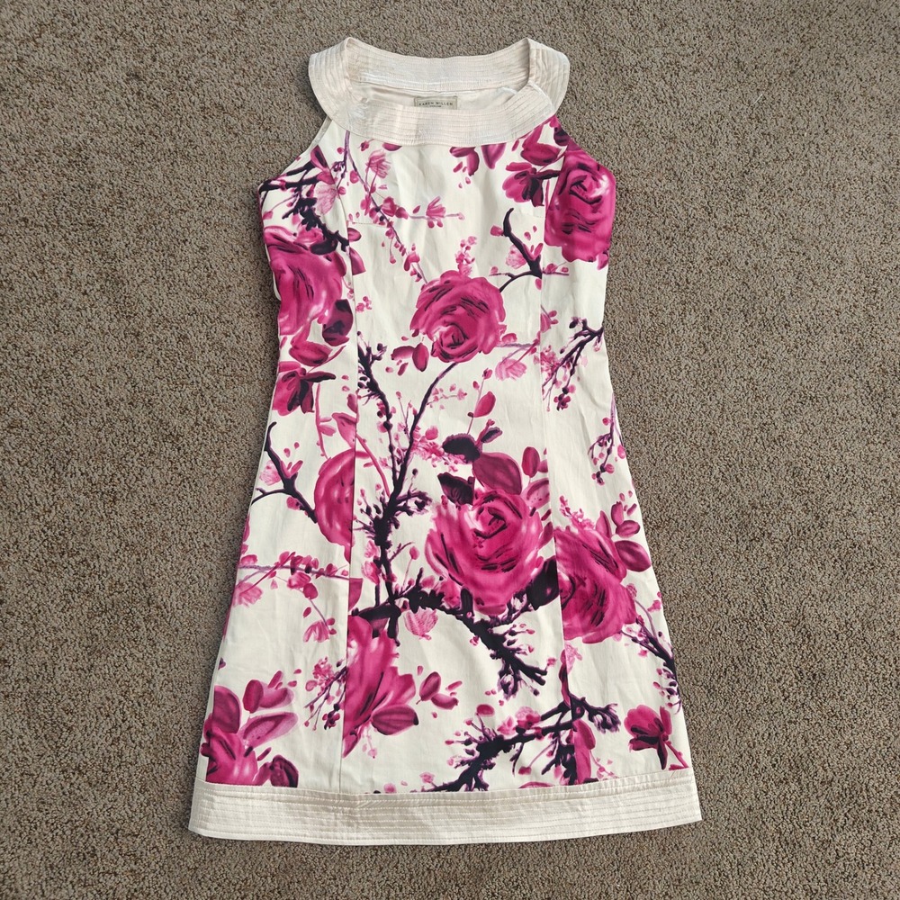 Karen Millen Floral Rose Sleeveless Halter Neck Knee Length Easter Dress US 4 - Picture 2 of 12